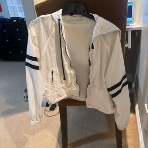 PacSun White Hooded Jacket with Navy Stripes